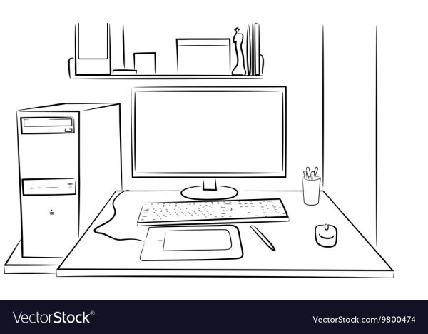 Стол с компьютером карандашом