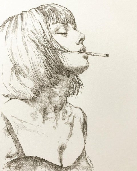 Человек с сигаретой рисование