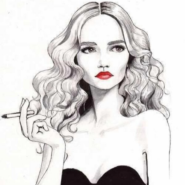 Девушка с красными губами рисунок карандашом