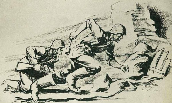 Солдат в бою рисунок