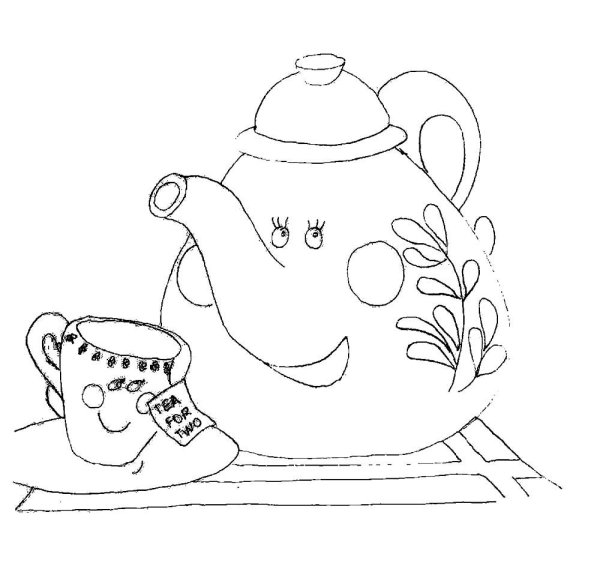 Раскраска чайник и чашка для детей