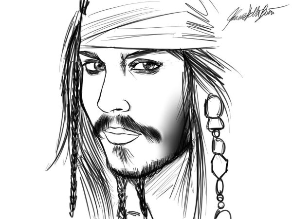 Джек Воробей портрет карандашом