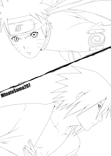 Раскраски Наруто Узумаки и Саске Учиха