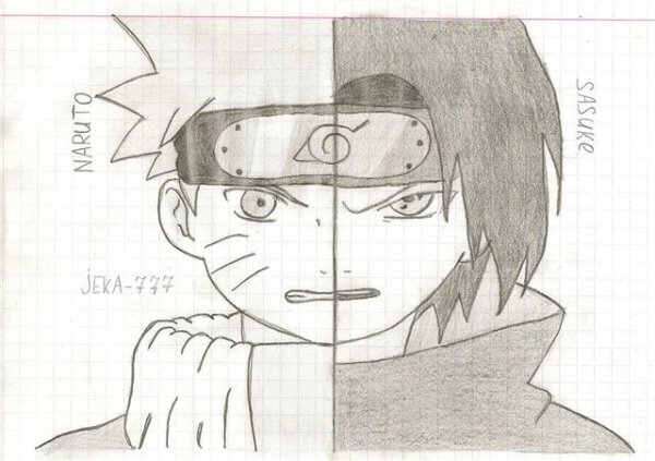Рисунки для срисовки Наруто и Саске