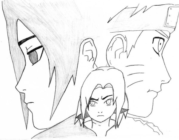 Наруто Саске и Сакура карандашом