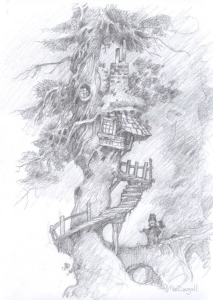 Фантастический пейзаж карандашом