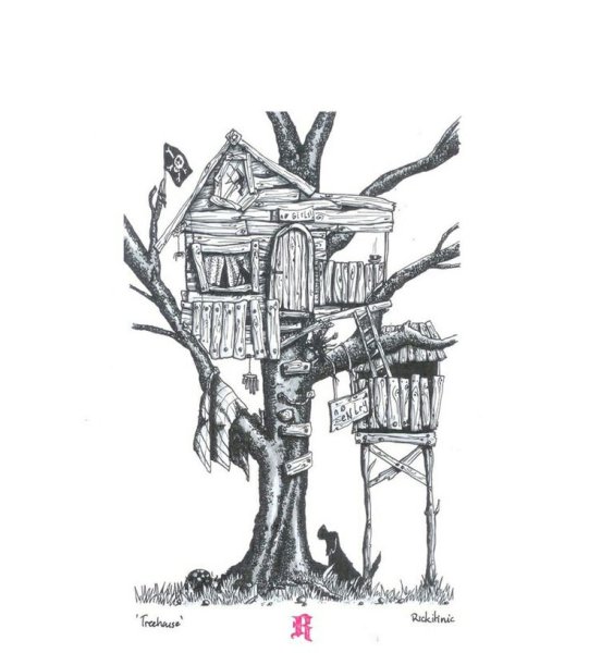 Домик на дереве карандашом