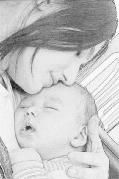 Мама с сыном карандашом