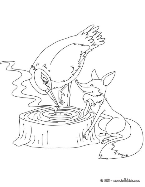 Раскраска "лиса и журавль"