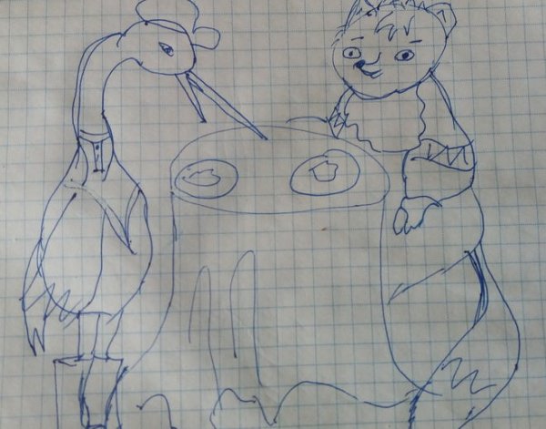 Рисунки лиса и журавль 2 класс лёгкие