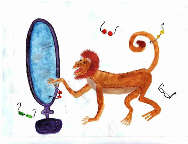 Иллюстрация к басне Крылова зеркало и обезьяна