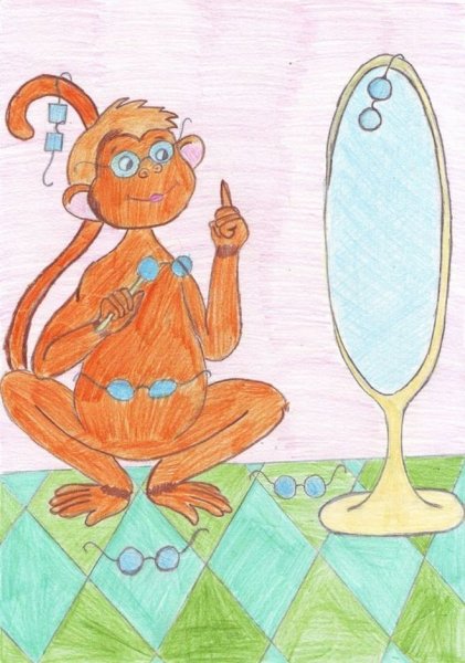 Рисунок к басне Крылова зеркало и обезьяна