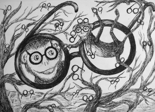 Обезьяна и очки рисунок