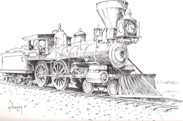 Паровоз гравюра
