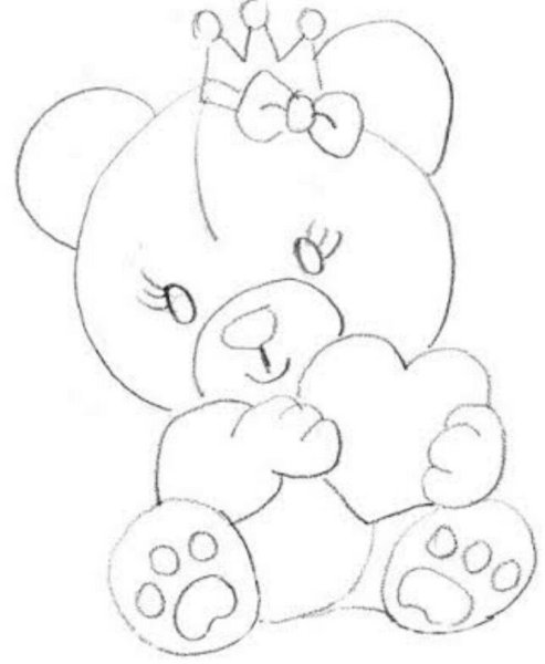 Медвежонок с сердечком рисунок карандашом