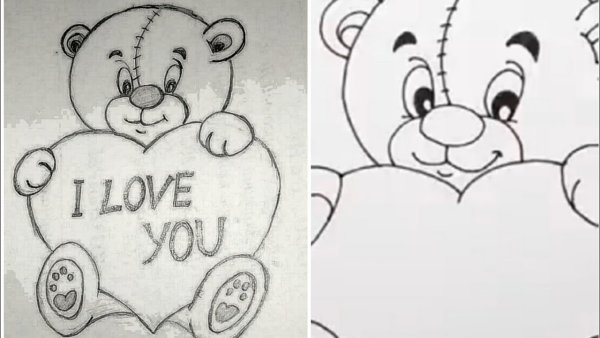 Рисунок на день рождения мишка с сердечком