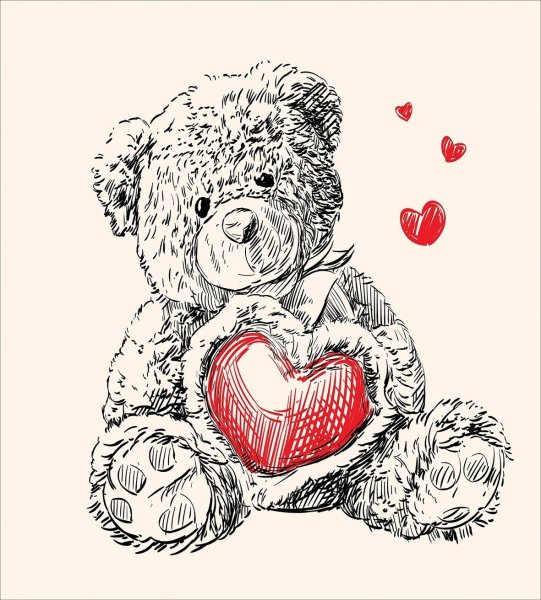 Рисунки для срисовки Медвежонок с сердечком