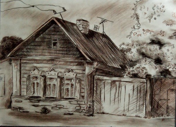 Сельский пейзаж карандашом