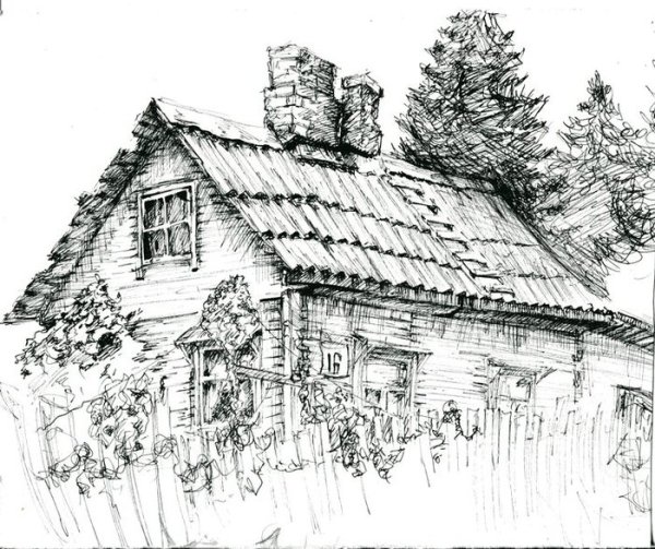 Деревенские домики в графике