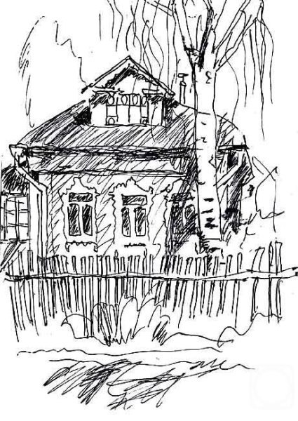Деревенский пейзаж карандашом
