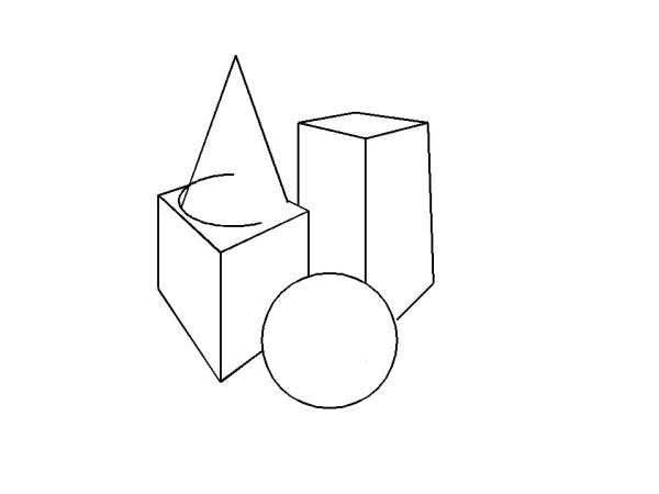 Цилиндр,конус,Призма,куб в перспективе