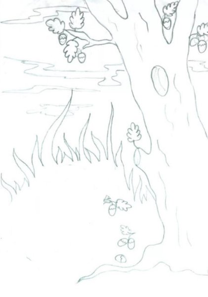 Как нарисовать свинью под дубом