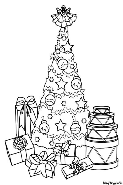 Елка с подарками раскраска