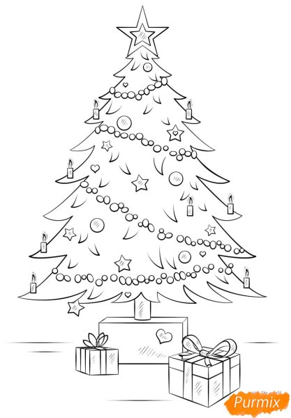 Елка с подарками для срисовки