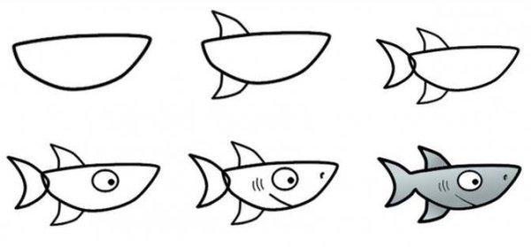 Поэтапное рисование акулы для детей