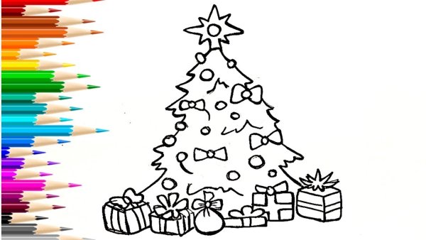 Раскраска елочка с подарками