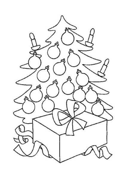 Раскраска Новогодняя ёлка с подарками