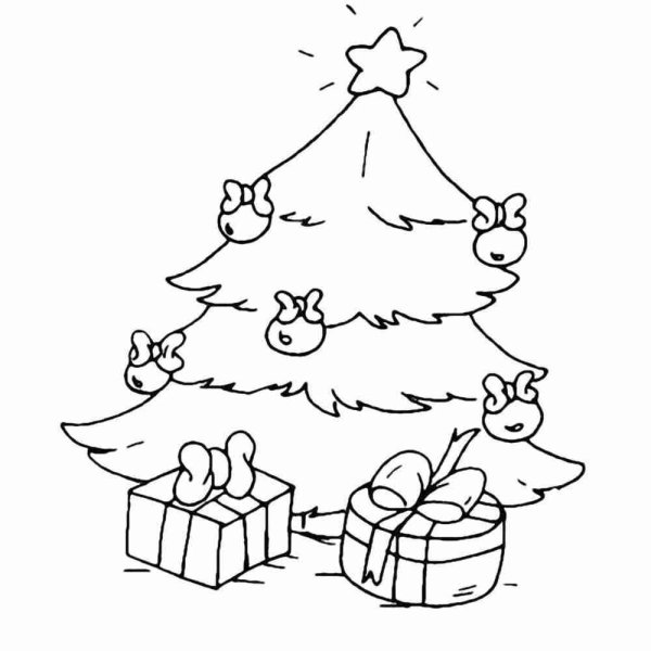 Елка с подарками разукрашка