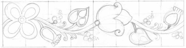 Растительный орнамент в полосе карандашом