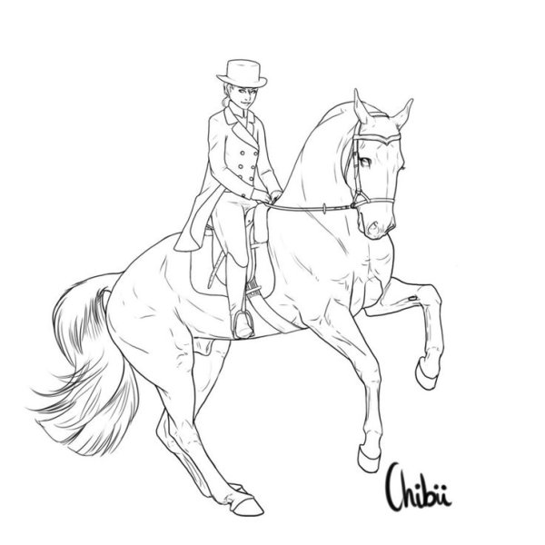 Раскраска лошадь с наездником