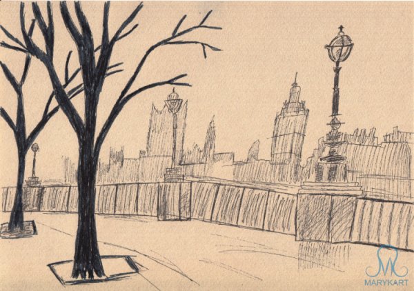 Городской пейзаж карандашом