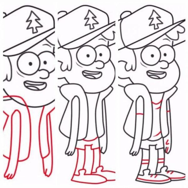 Персонажи из Гравити Фолз для срисовки Диппер