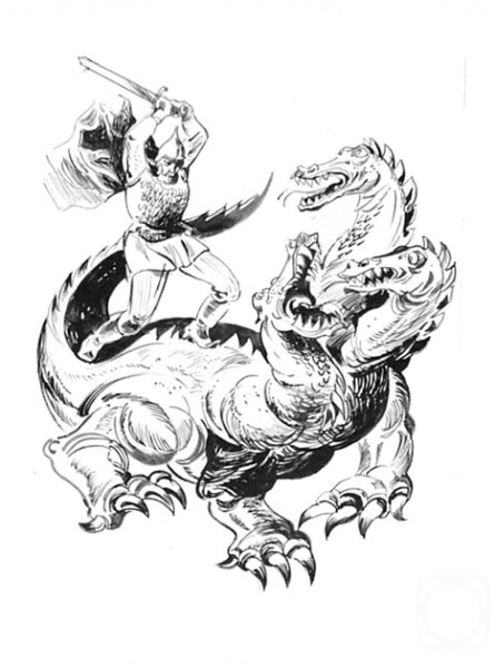 Добрыня Никитич и змей Горыныч карандашом