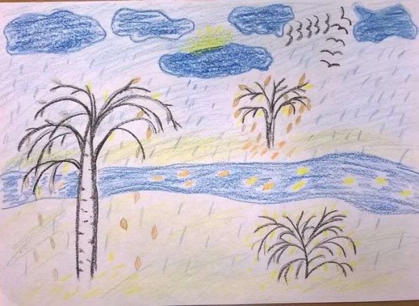 Рисунок поздняя осень для детей карандашом