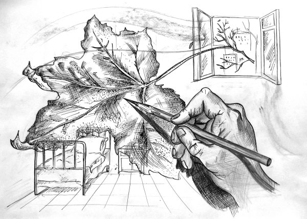 Осенний пейзаж карандашом