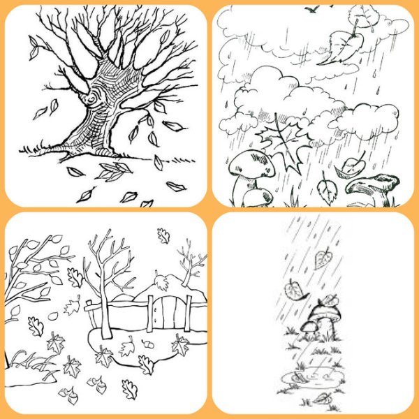 Осенний пейзаж раскраска