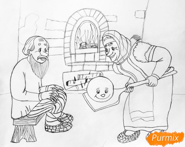 Раскраска Колобок бабушка и дедушка