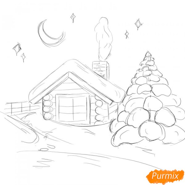 Нарисовать зимний вечер поэтапно