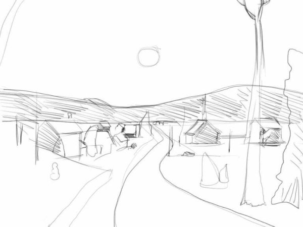 Зимний пейзаж перспектива карандашом