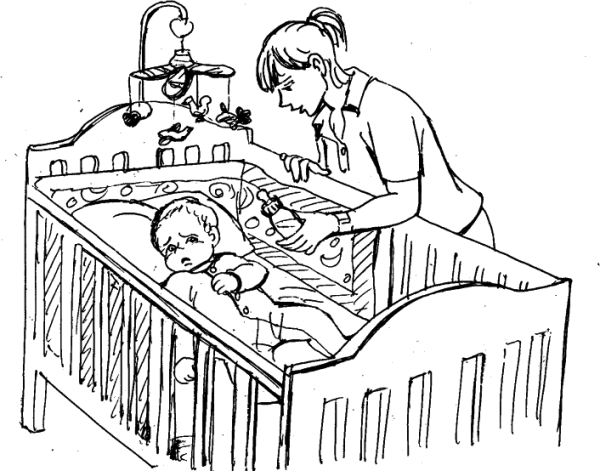 Раскраска малыш в колыбели