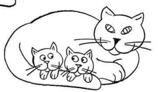 Раскраска кошка с котятами в корзинке