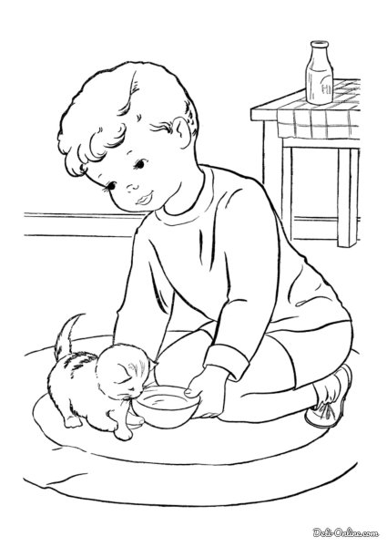 Кошка с котятами карандашом