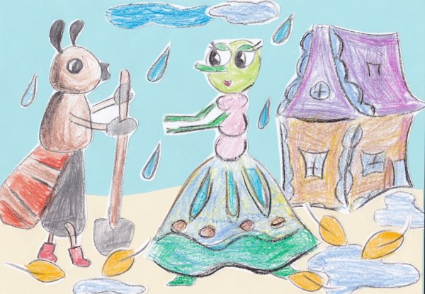 Рисунок к басне Крылова Стрекоза и муравей 2 класс