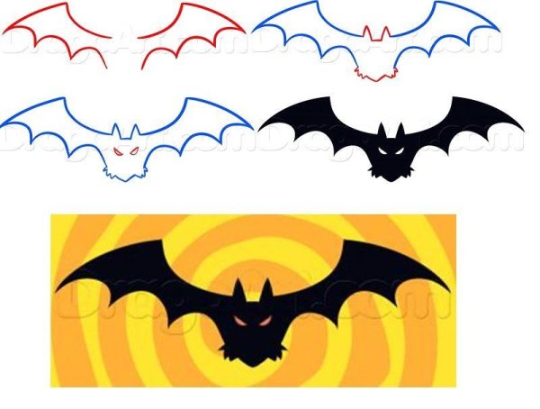 Поэтапное рисование летучей мыши