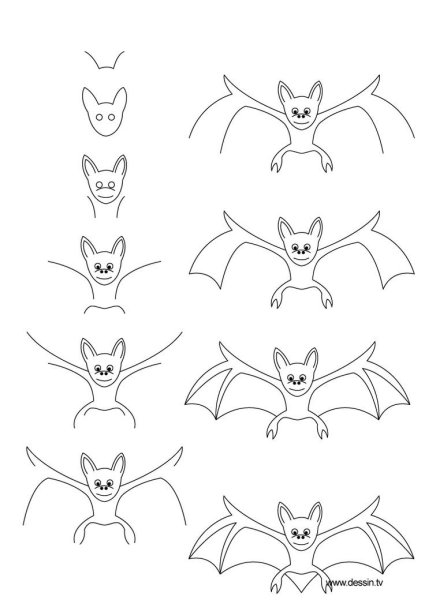 Летучая мышь рисунок легко