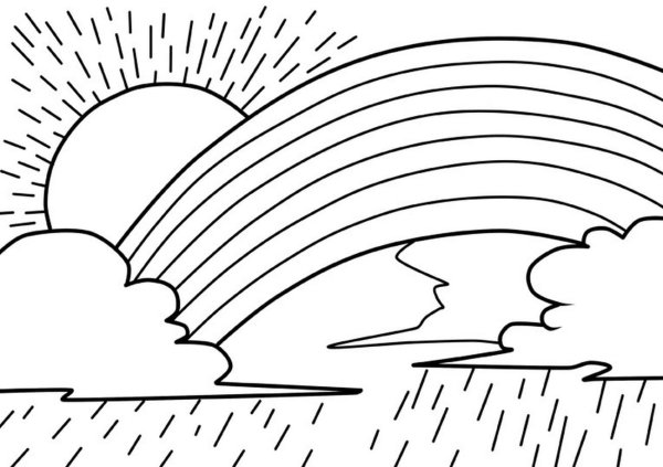 Солнышко и облака карандашом